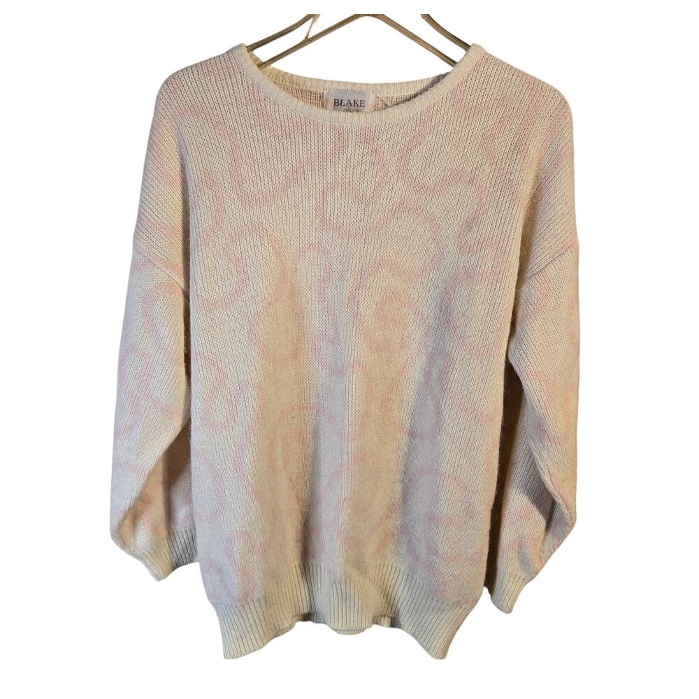 Blake by Devon Large Cream/Light Pink Patterned Knit Sweater [0270]